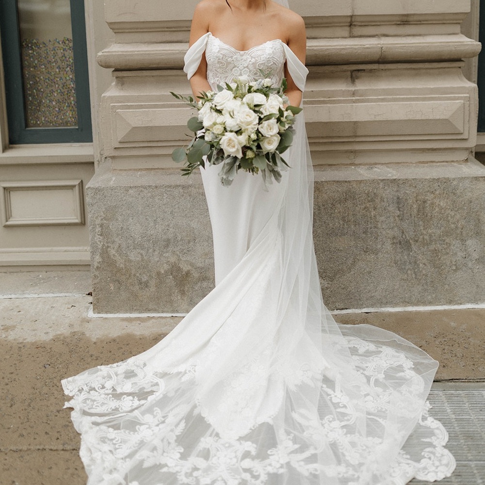 Ivory crepe wedding gown
